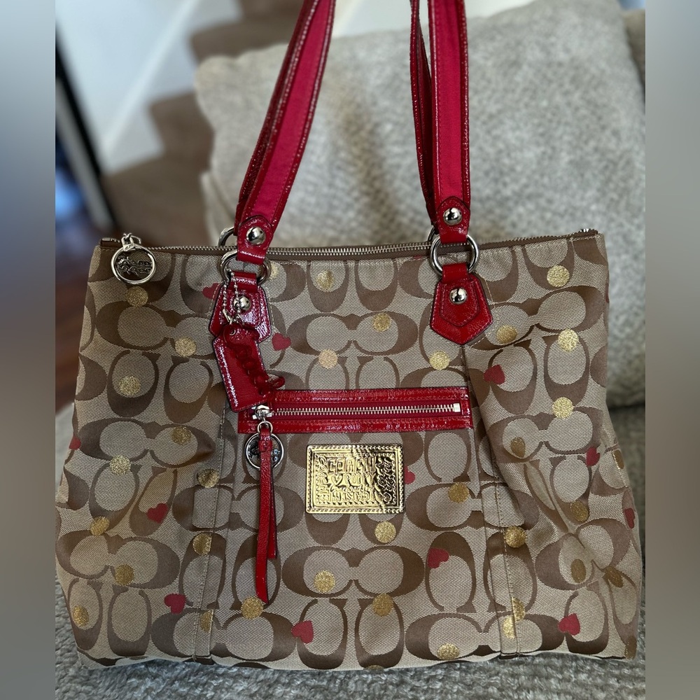 EUC limited edition Valentines heart Coach poppy glam bag